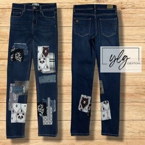 Jordache Skinny Jeans Boho Patched Black Gray Bear Flower Plaid Girls 14